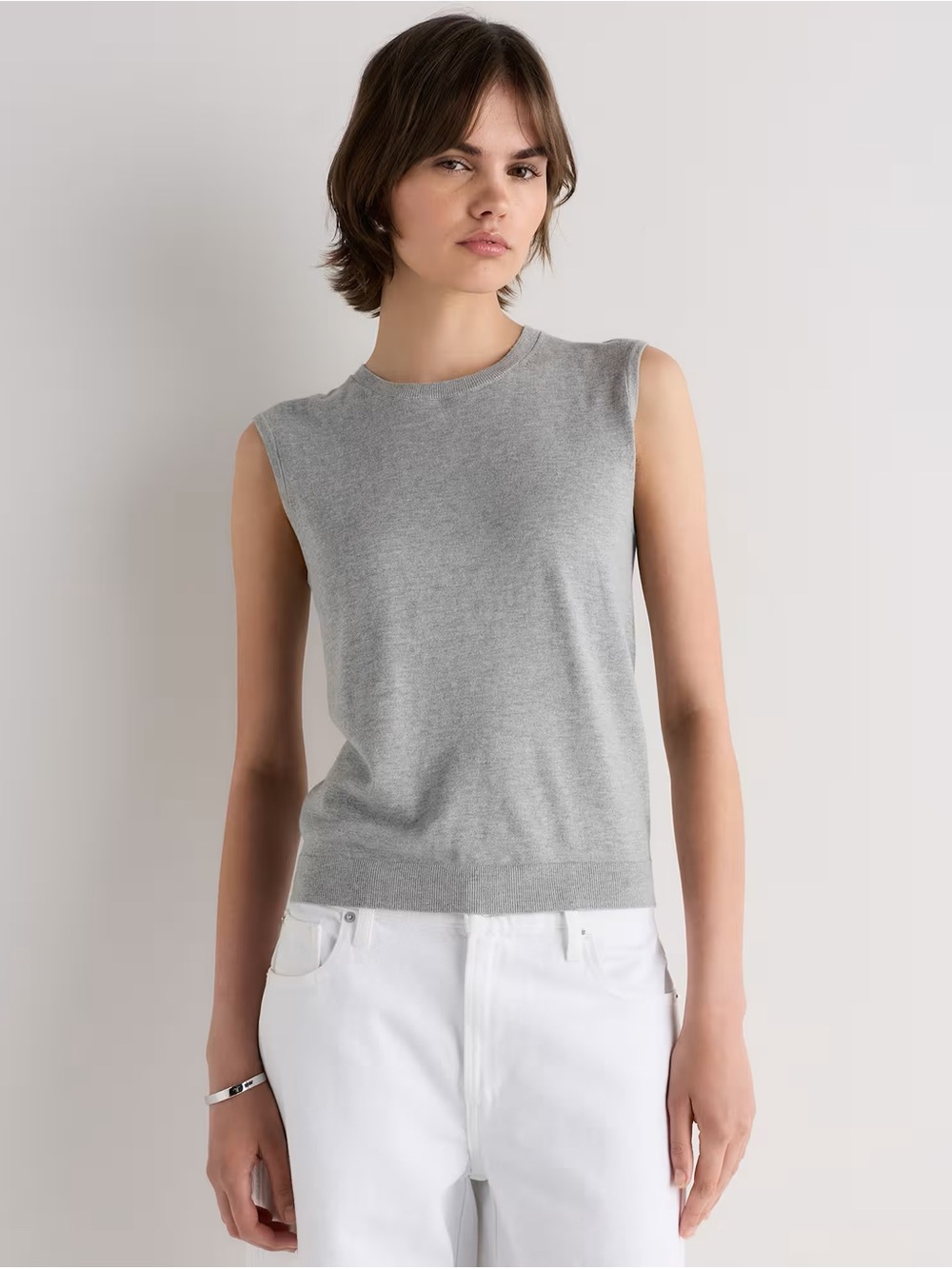 Quince - Lightweight Cotton Cashmere Sweater Tank, Size Large, Light Grey, Soft